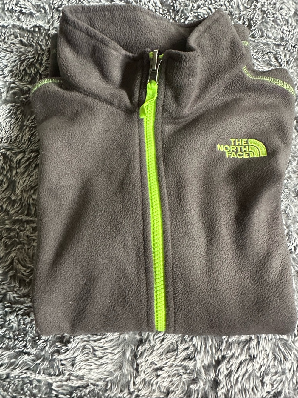 The North Face Dark Gray Fleece Jacket with Neon Green Accents